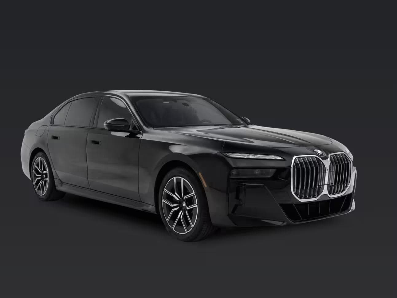 Side profile of a black BMW 7 Series luxury executive sedan.